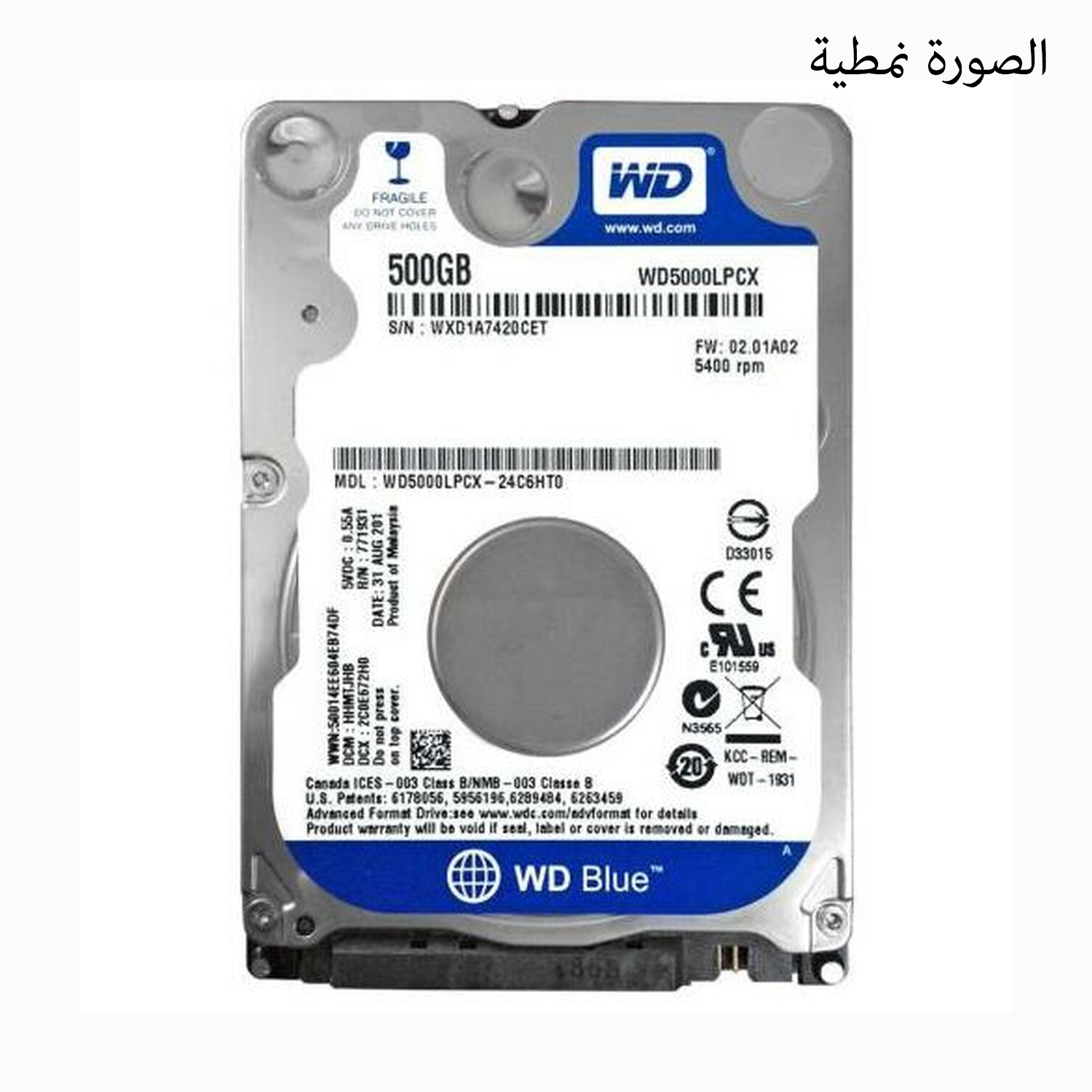 HDD 500GB WD SATA3 FOR NOTEBOOK 5400RPM مستعمل, Laptop HDD