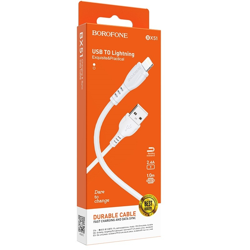 CABLE  LIGHTNING USB DATA & CHARGE FOR SMARTPHONE BOROFONE 2.4A BX 51, Other Smartphone Acc