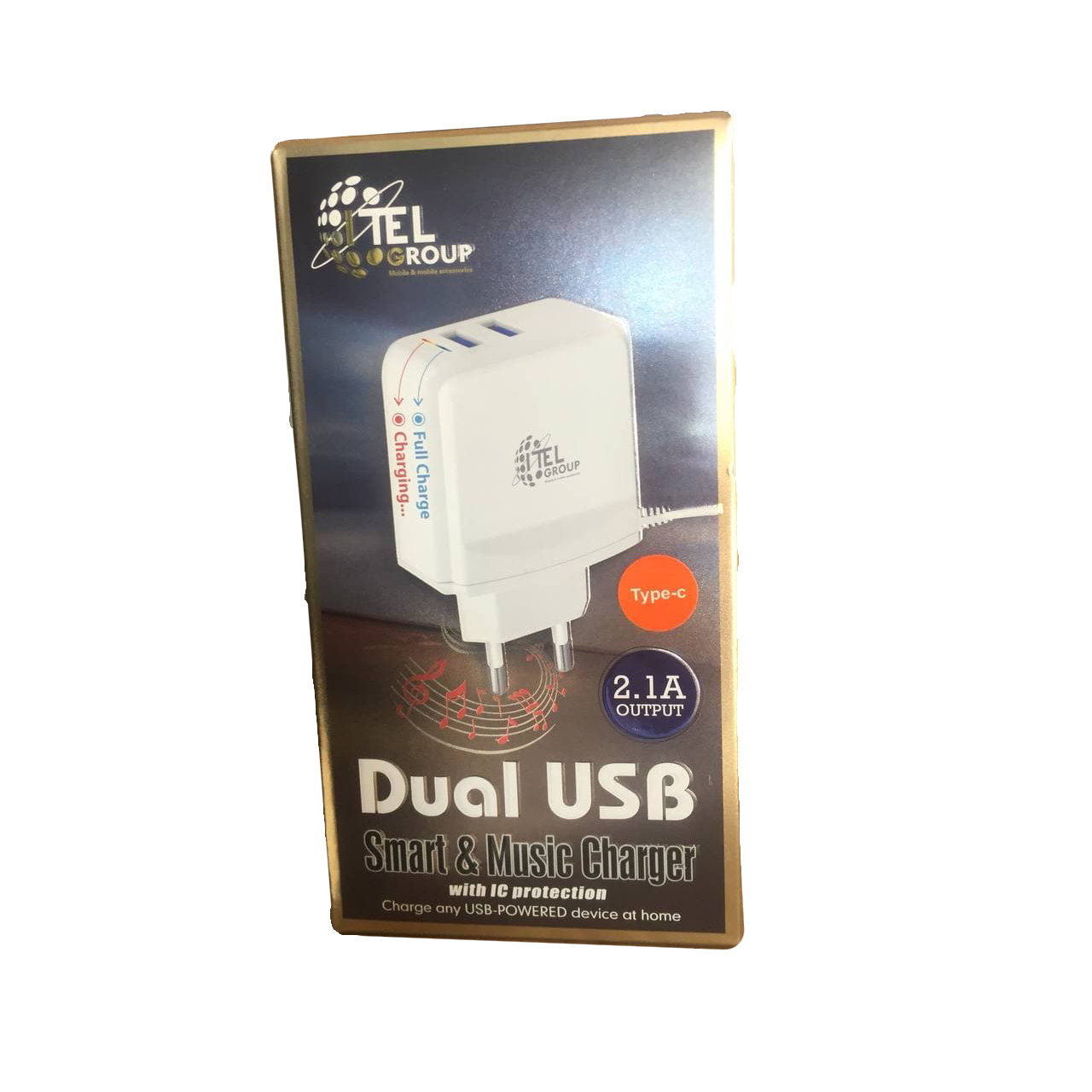 CHARGER USB TYPE-C FOR MOBILE&TAB ANDROID I TEL BOUTPUT 2.1A IT-22 شاحن موسيقي مخرجين مع كبل مدمج تايب سي ,Smartphones & Tab Chargers