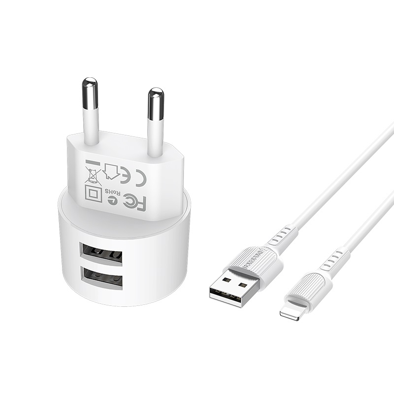 CHARGER BOROFONE DUAL USB FOR MOBILE&TAB ANDROID 2.4 BA23A - راسيه شاحن مع كبل ايفون ,Smartphones & Tab Chargers
