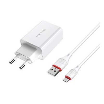 CHARGER BOROFONE QUALCOMM 1 USB FOR MOBILE&TAB ANDROID 3A BA21A - راسيه شحن سريع مع كبل مايكرو ,Smartphones & Tab Chargers