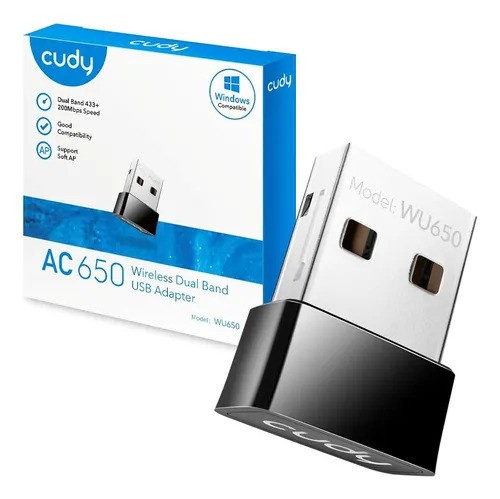 CARD LAN CUDY WU650 NANO WIRELESS  650Mbps  Wi-Fi
USB ADAPTER Mini Size 433Mbps at 5GHz + 200Mbps 2.4GHz Nano Size USB 2.0 ,Wirless & Switch