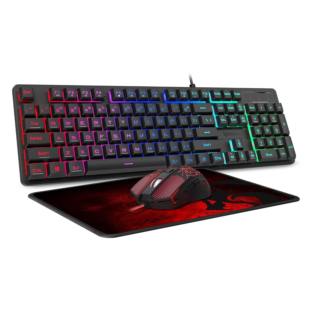 KEYBOARD GAMING ESSENTIAL REDRAGON  S107-2 RGB COMBO 3IN1 SET 7-SINGLE COLOR BACKLIGHT MODES 4-COLOR ADJSTABLE GAMING MOUSE  UP TO 3200 DPI اللغه EN فقط ,Keyboard
