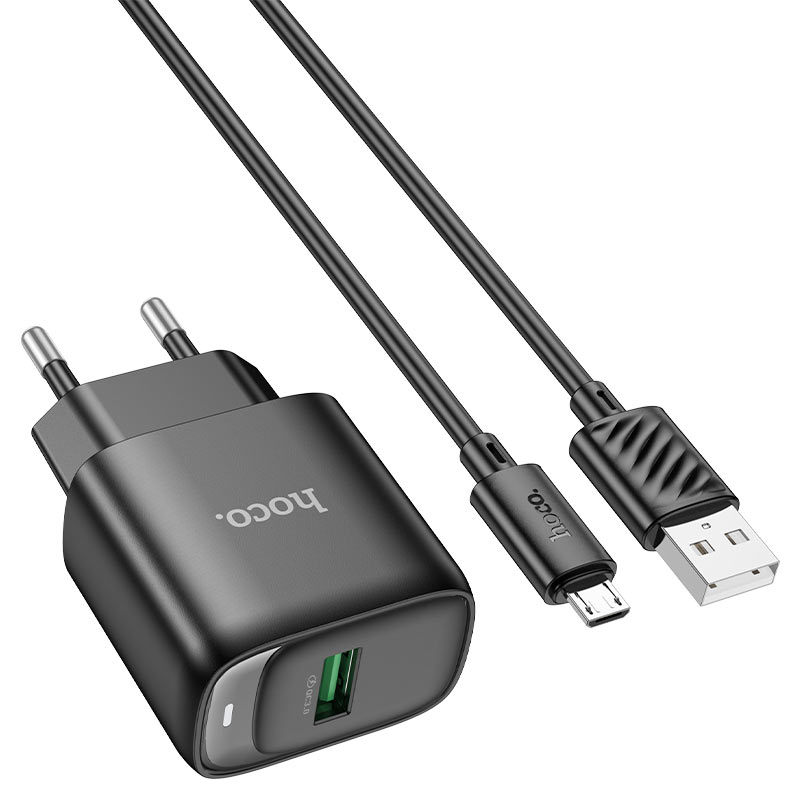 CHARGER HOCO 1 USB FOR MOBILE&TAB ANDROID 18W C140A - راسيه شحن مع كبل مايكرو ,Smartphones & Tab Chargers