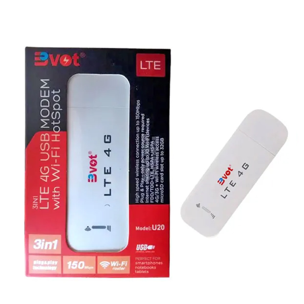 BVOT U20 LTE 4G USB MODEM WITH WI-FI/ SPEED 100 mbps  UP 50 mbps UP TO 10 WI-FI DEVICES ,Wirless & Switch