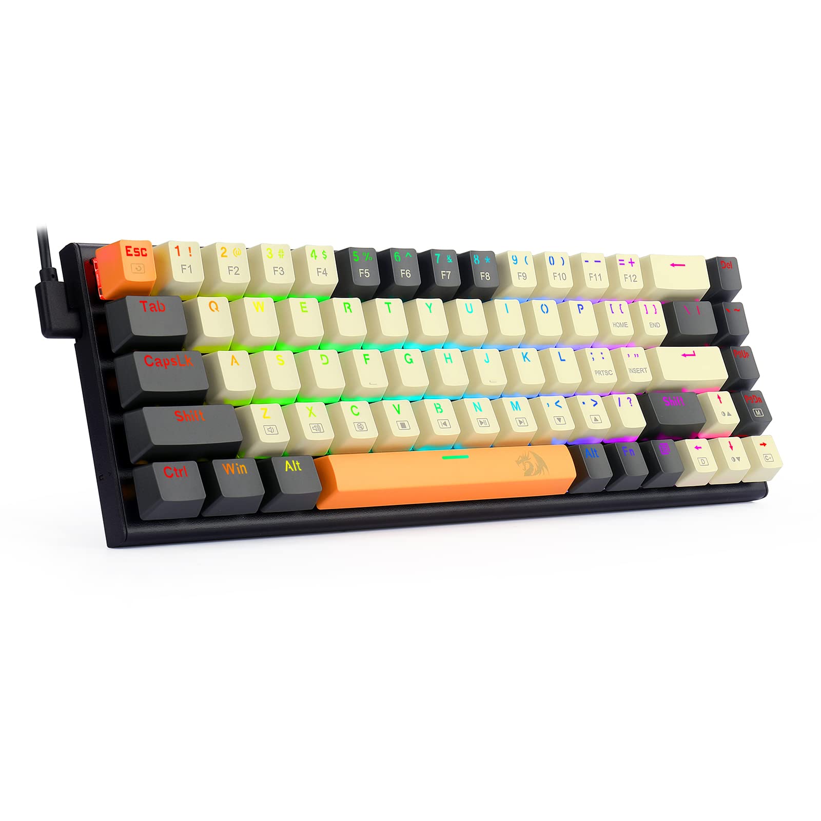 KEYBOARD GAMING MECHANICA REDRAGON K633CGO-RGB RYZE 68-KEY COMPACT LED GAMEING KEYBORD WITH RED SWITCHES ANTI-GOSTING  FOR PC&TYPING اللغه EN فقط ,Keyboard